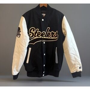 NWT! NFL Pittsburgh Steelers Starter varsity bomber jacket black & white XL